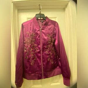 Torrid Embroidered Satin Bomber Jacket